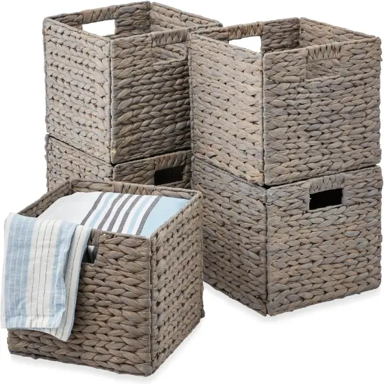 Rustic Handwoven 10.5x10.5in Hyacinth Baskets &ndash; Set of 5 Grey {1}