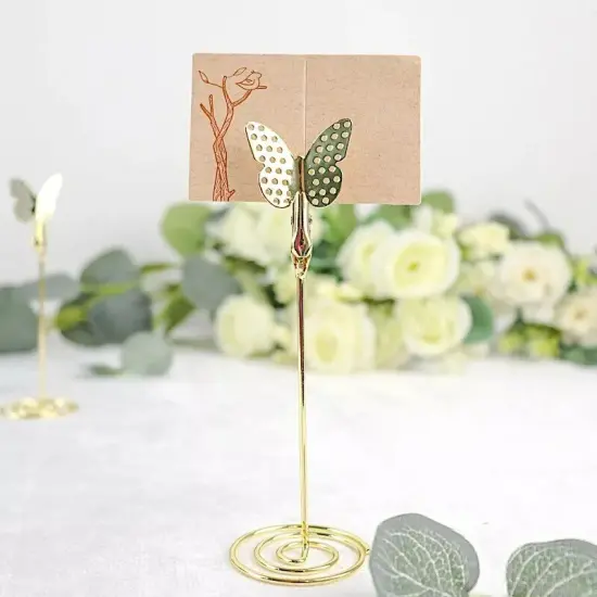5 Gold 5" Metal Table Number Sign Holder Stands Butterfly PLACE CARD Clips Party {4}