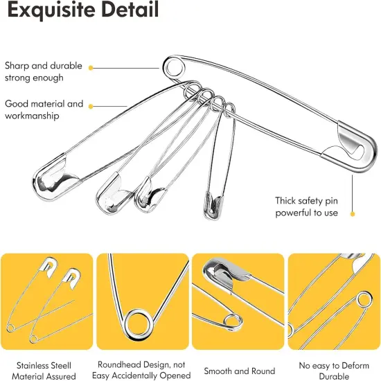 Safety Pins Assorted, 5 Different Sizes Small and Large Pin {4}