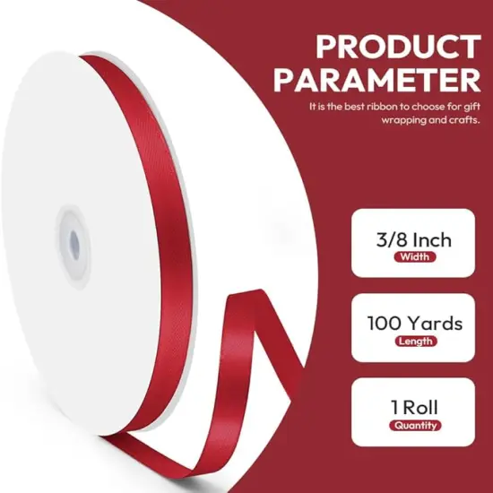 3/8" x 100 Yards Satin Ribbon - Scarlet Silk Ribbon with Spool - Ideal for Gift Wrapping, Floral Bouquets, Crafts, Wedding Party Decorations, Christmas and Sewing Projects {2}