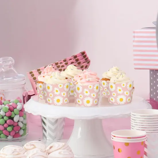 100Pcs Daisy Flower Paper Baking Cups Pink White Floral Cupcake Wrappers Scalloped Edge Cupcake Muffin Cases for Spring Birthday Party Supplies {4}