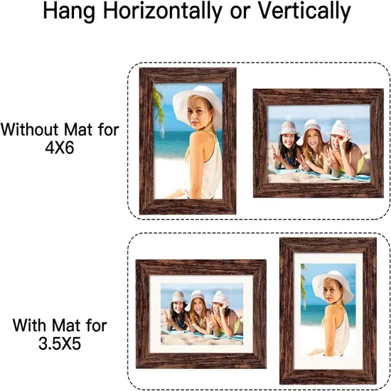 4x6 Picture Frame Distressed Farmhouse Wood Pattern Set of 4 with Tempered Glass {3}