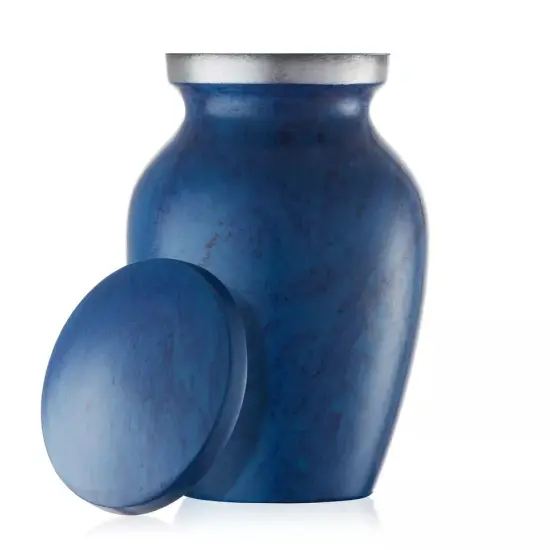 Small Mini Keepsake Cremation Urn for Human Ashes, Blue with Velvet Case {1}