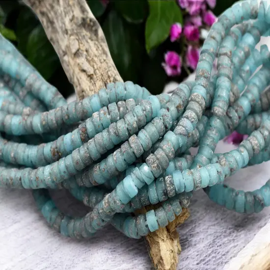 6x3mm Rustic Blue Aqua Indonesian Heishi Beads (20" Strand) {3}