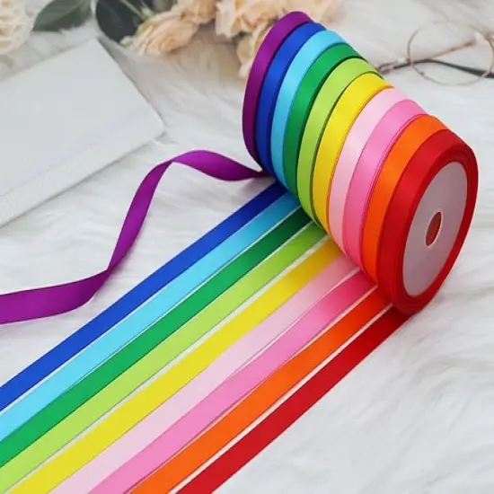 Rainbow Satin Ribbon Double Faced Ribbon 10 Colors, 3/8 Inch Fabric Ribbon Use for Gift Wrapping,Flower Bouquet, Wedding Party Decoration, Hair Bows, DIY Crafts, 5 Yards/Roll,Total 50 Yards {2}