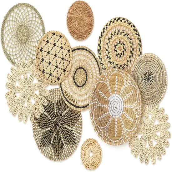 11 Pcs Boho Wall Basket Decor Decorative Bulrush Woven Basket Wall Decor Boho Art Round Farmhouse Hanging Baskets for Kitchen Rustic Home Summer Decorations, Multi Sizes(Vivid) {2}