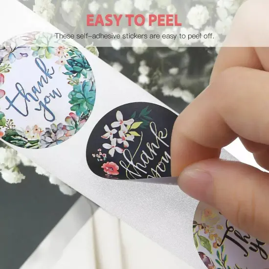 2 Roll of 1000 Pcs 1" Assorted Floral Thank You Stickers Round Sealing Labels US {2}