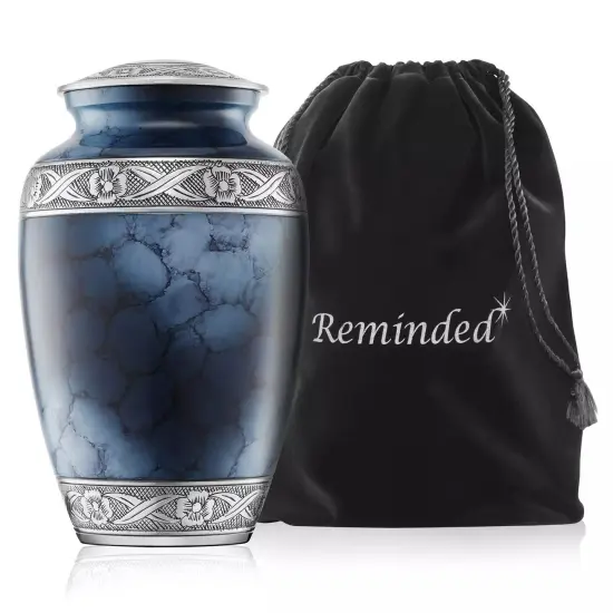 Adult Cremation Urn for Human Ashes - Blue and Silver with Velvet Bag {1}