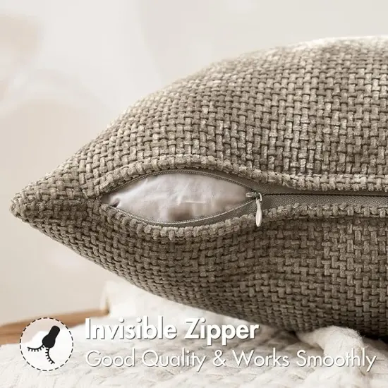 Pack of 2 Khaki Decorative Pillow Covers 18x18 Inch Soft Chenille Couch Throw Pillows Farmhouse Cushion Covers for Home Decor Sofa Bedroom Living Room {2}