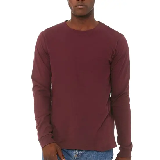 Bella + Canvas Long Sleeve T-Shirt, Men&rsquo;s Heavy Cotton Jersey Tee, Multicolor Maroon {1}