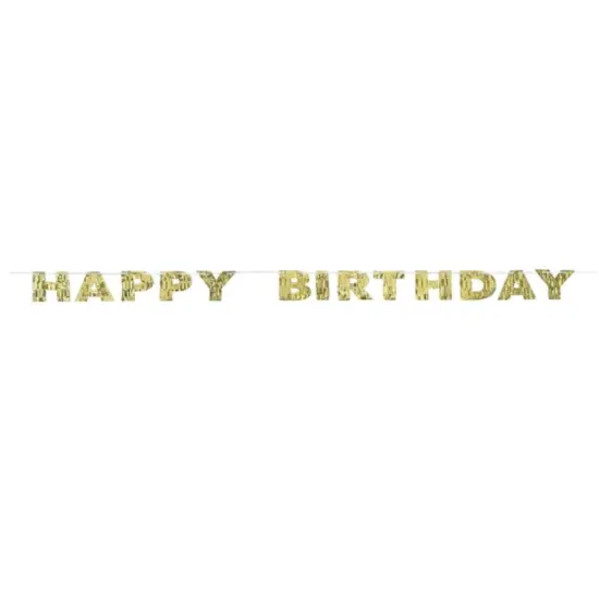 Gold Happy Birthday Fringe Banner &ndash; 8 Ft | Metallic Gold Party Decoration for Milestone Birthdays & Celebrations {1}