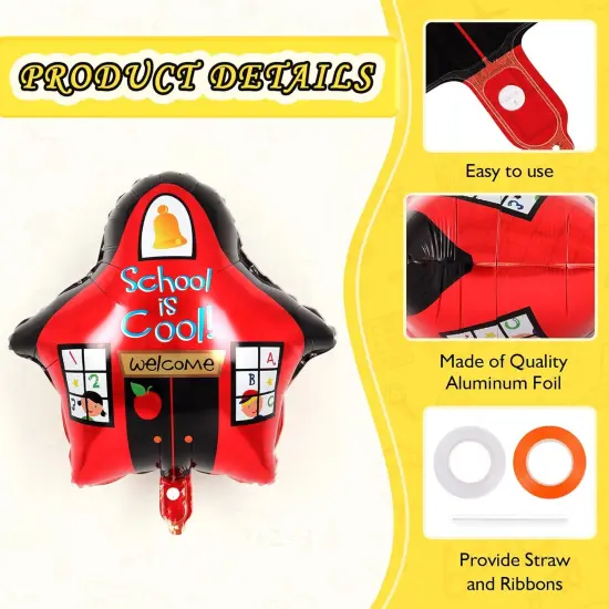 21 Pcs Large Back to School Balloons,Colorful Pencil Crayon Schoolbag Star Bus House Foil Balloons {4}