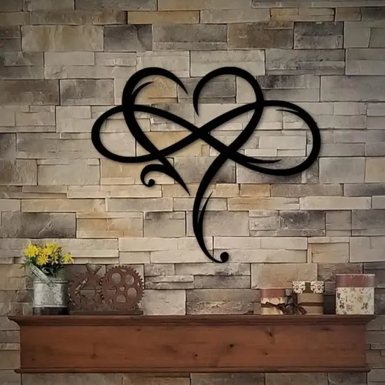 Infinity Heart Wall Decor, Unique Infinity Heart Metal Art Wall Decor Love Sign Steel Wall Plaques Bedroom Ornaments for Home Wedding Decor, Room Living Room Decoration (Black, 15.7x14inch) {1}