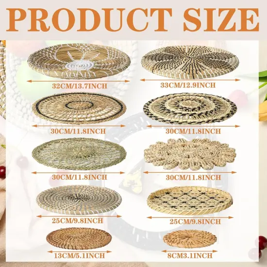 11 Pcs Boho Wall Basket Decor Decorative Bulrush Woven Basket Wall Decor Boho Art Round Farmhouse Hanging Baskets for Kitchen Rustic Home Summer Decorations, Multi Sizes(Vivid) {4}