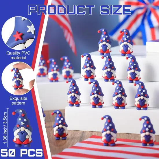 25 Pcs 4th of July Mini Gnome Decorations Patriotic Rubber Gnomes Red White Blue {2}