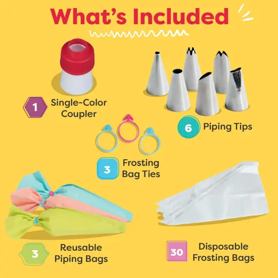 Baketivity 43-Piece Piping Set, Cake and Pastry Piping Bags and Tips Set with Reusable Piping Bags, Pro and Beginner Cake Decorating Kit, Frosting Piping Bags and Tips - Single-Color Coupler {3}