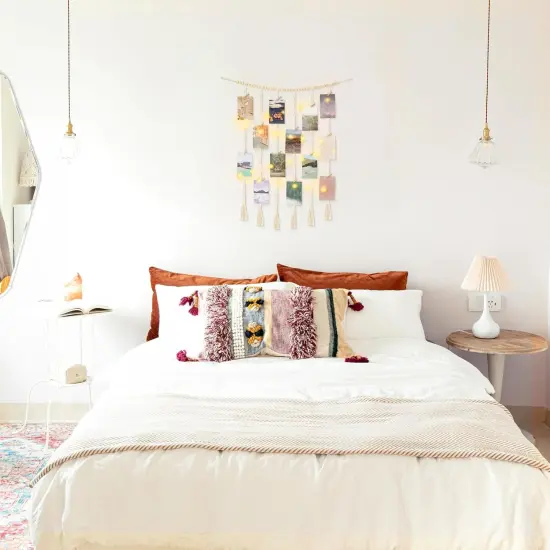 Macrame Hanging Photo Display Wall Decor with String Lights, 30 Clips for Bedroom {2}