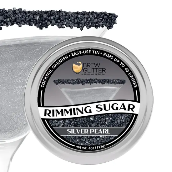 Brew Glitter - Silver Pearl Rimming Sugar (4oz, 1x Bar Tin) Cocktail Garnish for Mixed Drinks & Refreshments {1}