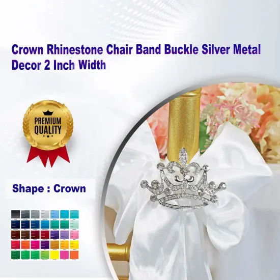 Crown Rhinestone Chair Band Buckle Silver Metal Decor 2 Inch Width {1}