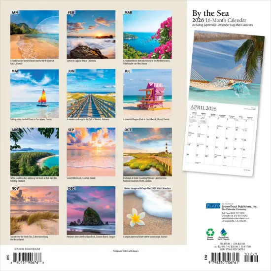 By the Sea | 2026 12 x 24 Inch (Hanging) Monthly Square Wall Calendar | Foil Stamped Cover {2}