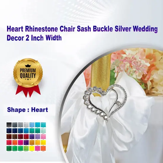 Heart Rhinestone Chair Sash Buckle Silver Wedding Decor 2 Inch Width {1}
