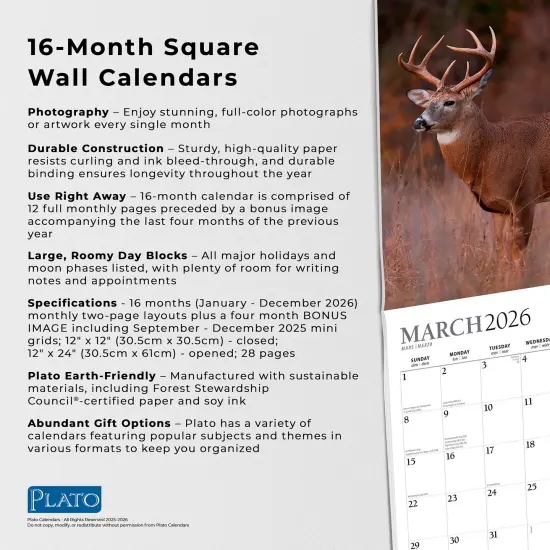 Monster Bucks | 2026 12 x 24 Inch (Hanging) Monthly Square Wall Calendar | Foil Stamped Cover {6}