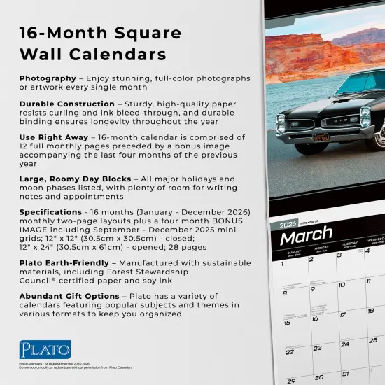 American Muscle Cars OFFICIAL | 2026 12 x 24 Inch (Hanging) Monthly Square Wall Calendar | Foil Stamped Cover {6}