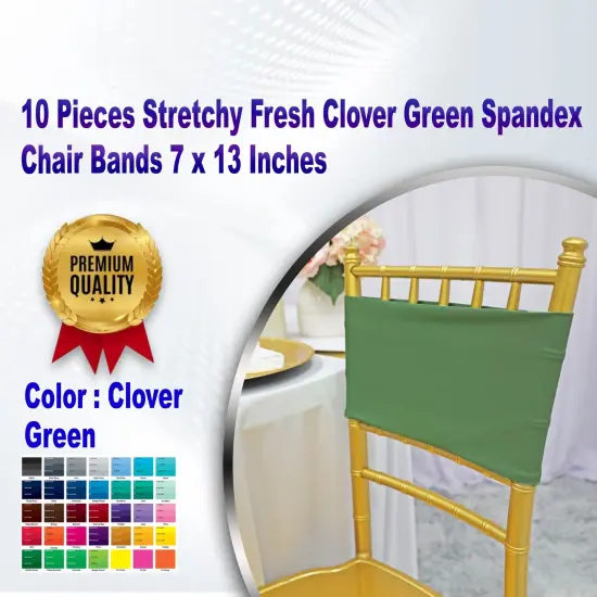 10 Pieces Stretchy Fresh Clover Green Spandex Chair Bands 7 x 13 Inches {1}