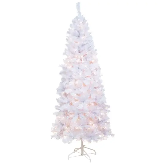 Northlight Pre-Lit Slim White Winston Pine Artificial Christmas Tree - 6.5' - Clear Lights {4}