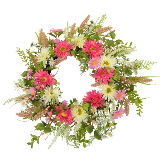 Northlight Gerbera Daisy and Statice Floral Spring Wreath - 23" - Pink/White {3}