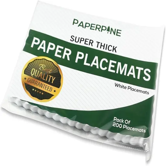 Rectangle Disposable Paper Placemat (200 Pack) - 10 x 14 Inches White Eco-Friendly Heavy Weight 60 Pound Paper Place Mat Wavy Scalloped Edge {3}