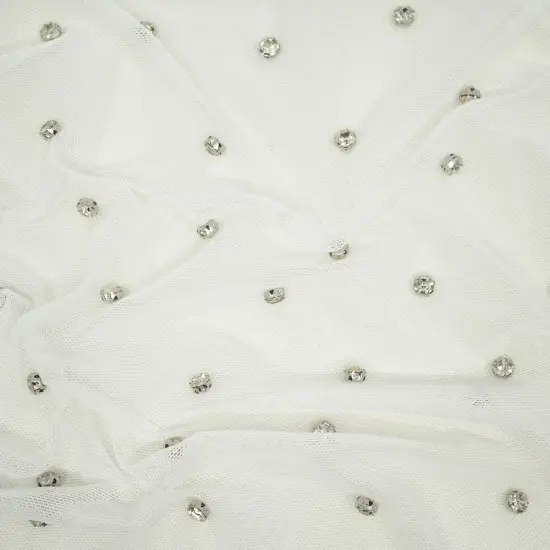 1 Yard 36" x 65/66" Stellar Rhinestone Stretch Mesh Fabric 170 GSM Off white {7}