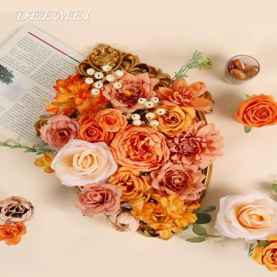 Artificial Fall Flowers Burnt Orange Combo Box Set {5}