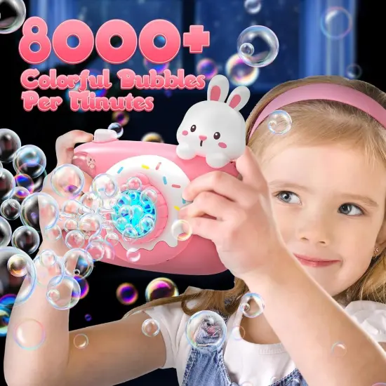 Easter Bunny Bubble Machine for Toddlers, Kids Bubble Camera, Automatic Bubble Blower with Lights & Music, Hanging Strap, 2 Bubble Bottles,10 Refill Packs - Outdoor Party Easter Basket Gift {2}