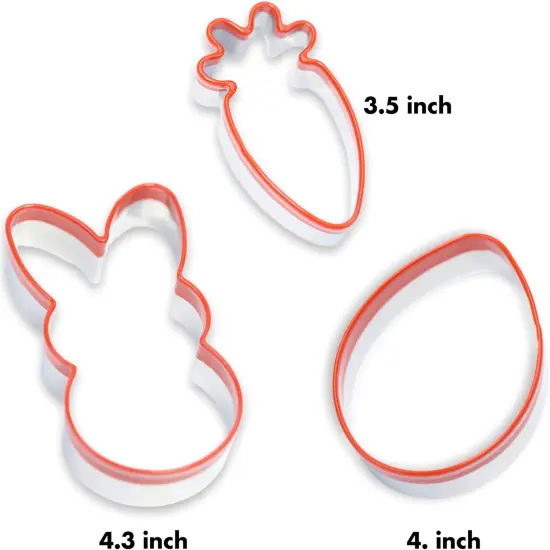 3-Piece Easter Fun Cookie Cutters, Easter Bunny, Egg and Carrot,Heavy Duty Food-Grade Stainless Steel,Unique Design with Protective Red Top PVC {3}