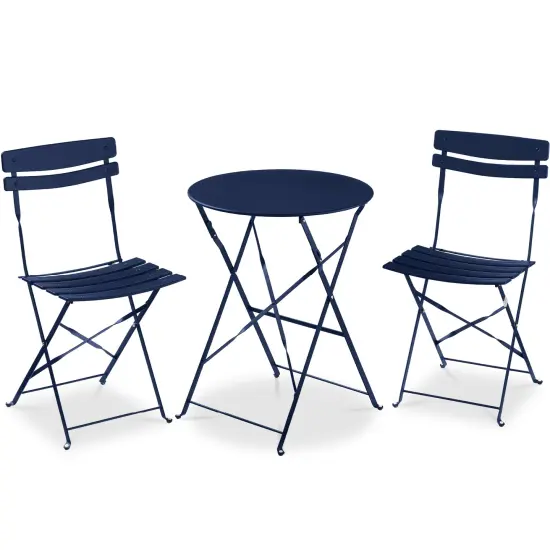 Best Choice Products 3-Piece Small Bistro Set, Folding Patio Furniture Set of 2 Chairs and Table Navy {1}
