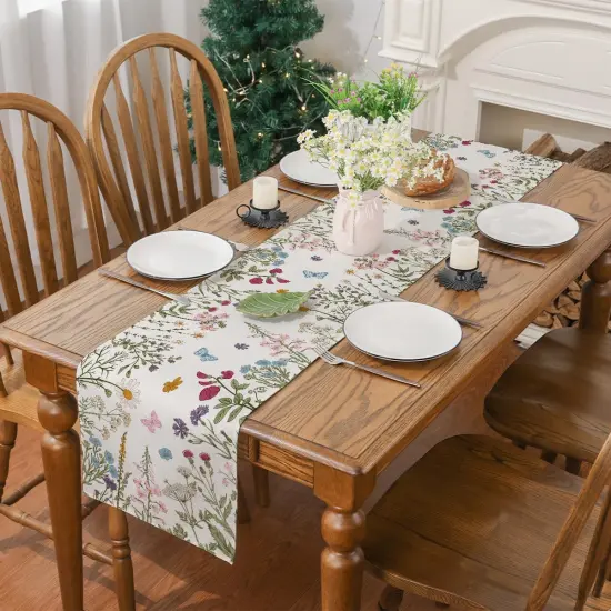 Wildflowers Summer Decor Floral Butterfly Seasonal Kitchen Dining Table Decoration for Home 13x72 Inch {4}