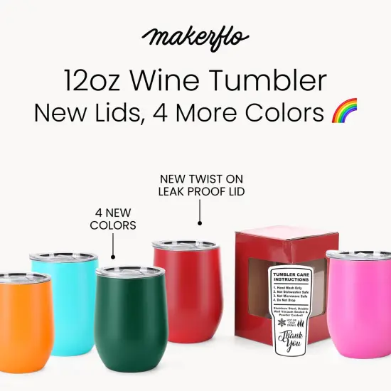 Makerflo 12 oz Powder Coated Wine Tumbler with Leak-Proof Clear Lid, Ideal for Craft and Personalization (Laser Engraving, UV DTF, Epoxy, and Vinyl) Yellow {7}