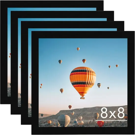 8x8 Picture Frame Set of 4 Black for Wall Hanging or Tabletop, Wall Mounting Horizontally or Vertically, 8 x 8 Square Wall Gallery Poster Photo Frame with Shatter Resistant Plexiglass, 4 Pack, Black {1}