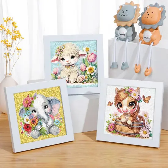 4 Pack 5D Animals Diamond Painting Kits for Kids- Crystal Diamond Art for Adults Kids, DIY Full Drill Animal Family Gem Art Picture {4}