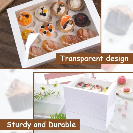 12 Count Cupcake Boxes, 6PCS Cupcake Container with Window Boxes Holding 72 Pastry Box for Birthday Holiday Party Bakery Supplies 13.2"x9.8"x4" {4}
