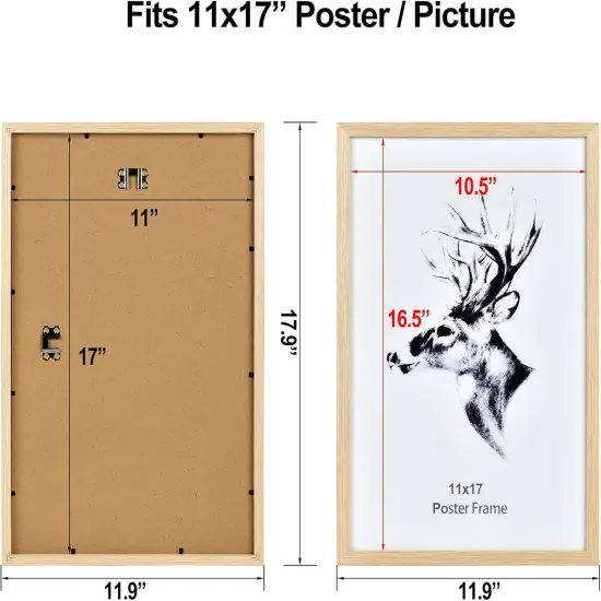11x17 Wood Picture Frames Set of 4, Natural Solid Oak Wood Frame 11x17 for Poster and Wall Gallery, Wall Mount (4 pack, Oak) {5}