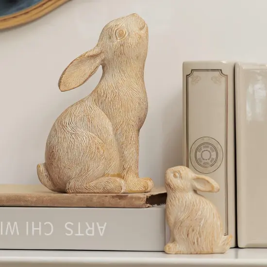 Set of 2 Easter Bunny Figurines, White and Khaki Resin Rabbit Statue, Rabbit Figurines for Spring, Bunny Decorations Easter Ornaments for Home Shelf Coffee Table Decor Gift {4}