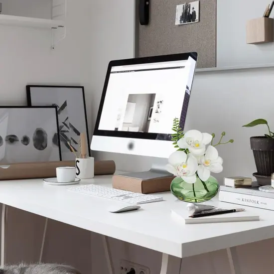 White Orchids Artificial Flowers Faux Orchids Arrangement in Light Green Glass Vases Set of 3 Real Touch Phalaenopsis Orchid Flowers Small Fake Orchid Centerpiece for Dining Room Table {4}