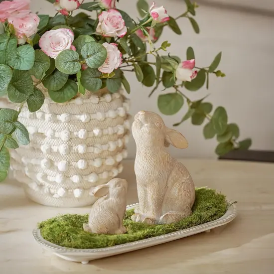 Set of 2 Easter Bunny Figurines, White and Khaki Resin Rabbit Statue, Rabbit Figurines for Spring, Bunny Decorations Easter Ornaments for Home Shelf Coffee Table Decor Gift {2}