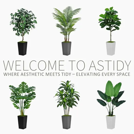 Artificial Palm Tree 5FT - Fake Tree with White Tall Planter - Faux Tropical Areca Floor Plant in Pot - Artificial Silk Plant for Home Office Living Room Decor Indoor {4}