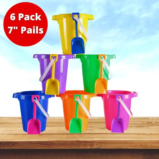 4E's Novelty 6 Pack Beach Buckets with Shovels Bulk &ndash; 7.5" Sand Buckets & Shovels for Sand & Outdoor Play {5}