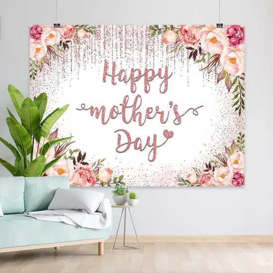 Rose Gold Mothers Day Backdrop Watercolor Floral Glitter {4}
