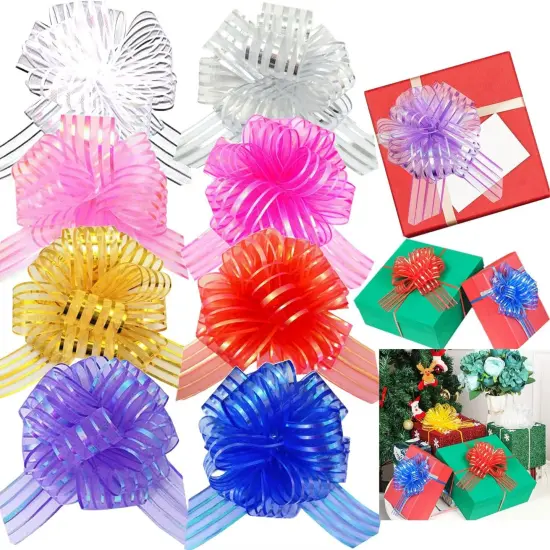 Pull Bows for Gift Wrapping, Large, Organza, 6 Inches, 8 Pieces (Multicolour) {1}