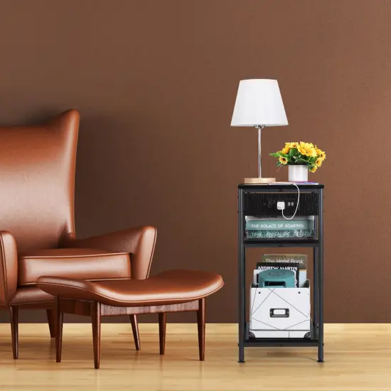 3-Tier Side Table with Built-in Power Outlet Modern End Table with Storage for Living Room, Bedroom, Office {5}